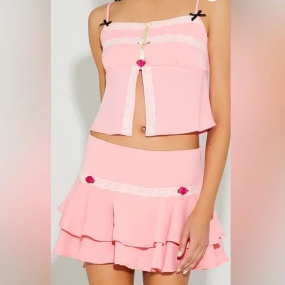 Betsey Johnson X Forever 21 Rosette Mini Skirt & Top Set‎